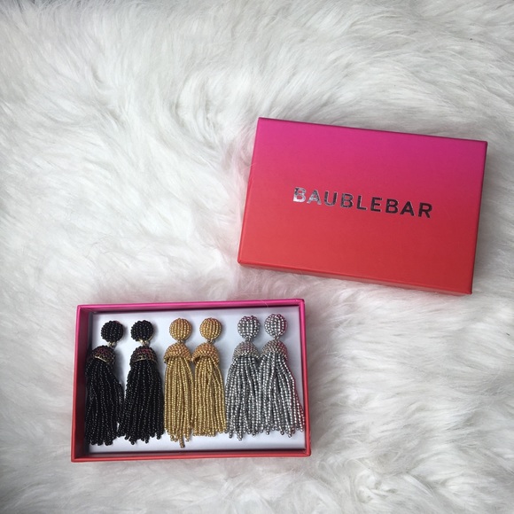 BaubleBar Jewelry - BaubleBar Black Gold & Silver Tassel Earrings Set